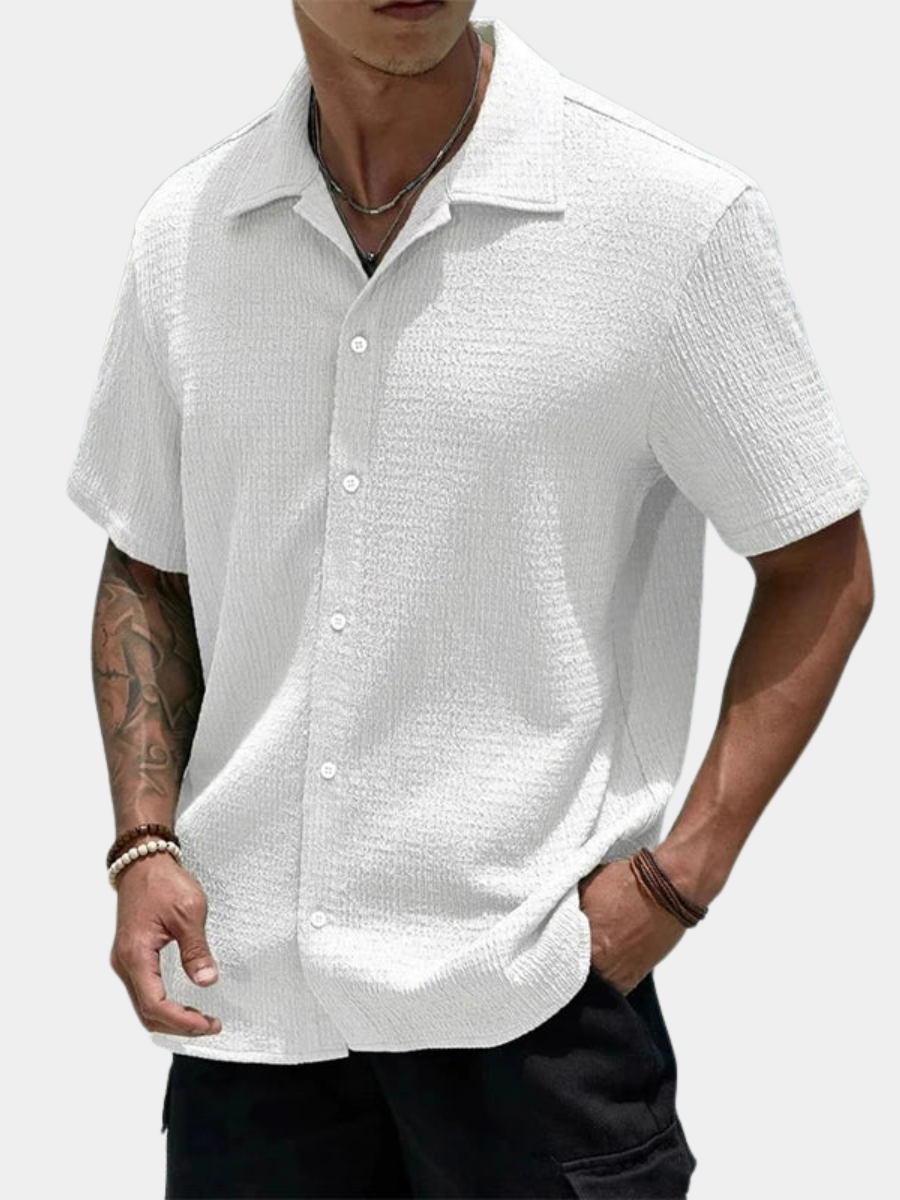 Textured Short Sleeve Cuban Collar Shirt for Men