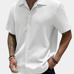 Textured Short Sleeve Cuban Collar Shirt for Men