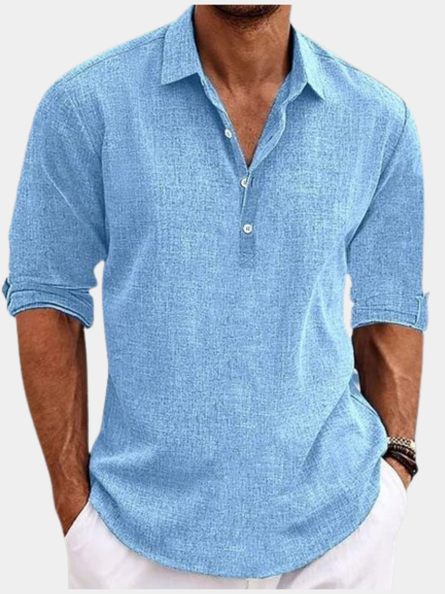 Linen Half-Button Polo Shirt for Men