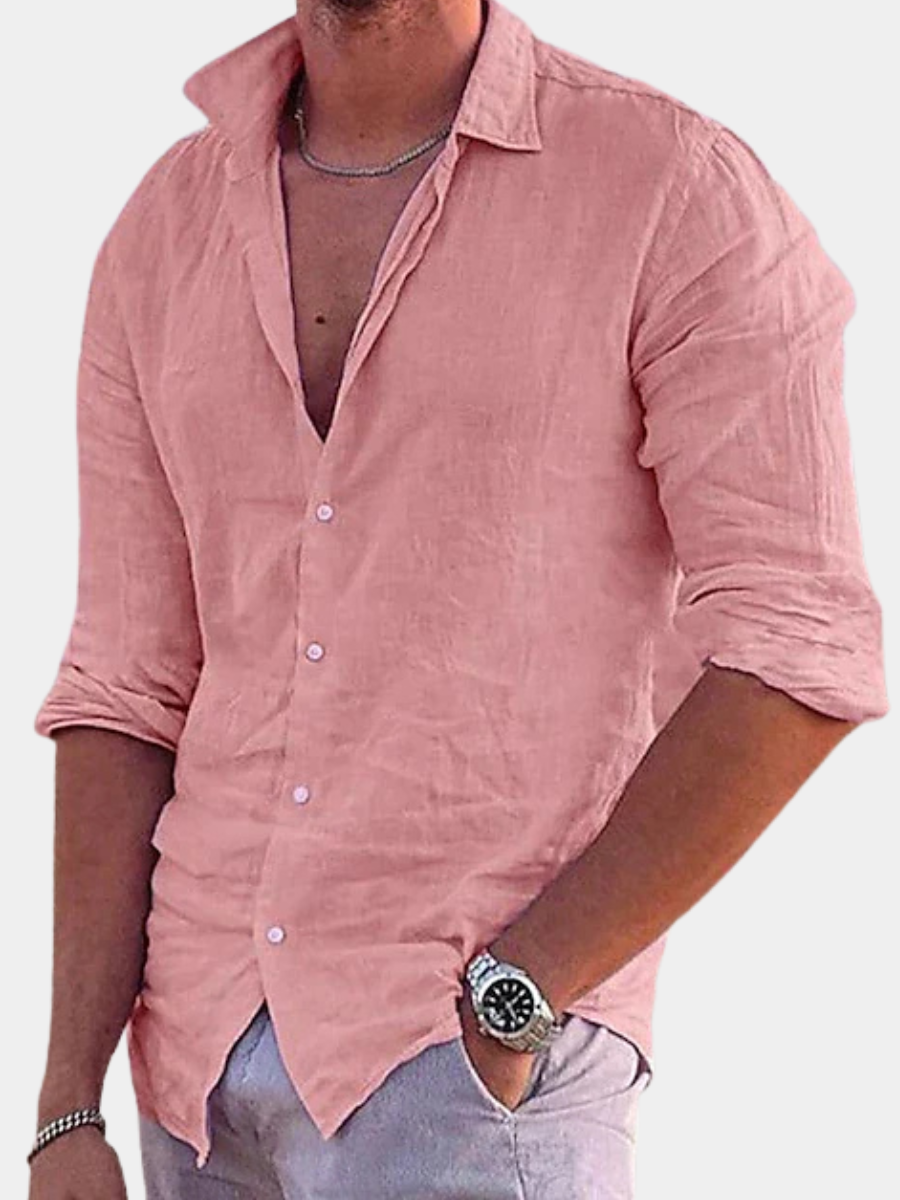Cotton Linen Button-Down Shirt for Men
