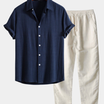 Short Sleeve Stand Collar Set for Men