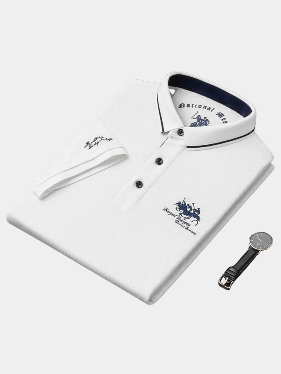 Cotton Blend Button-Up Polo Shirt for Men