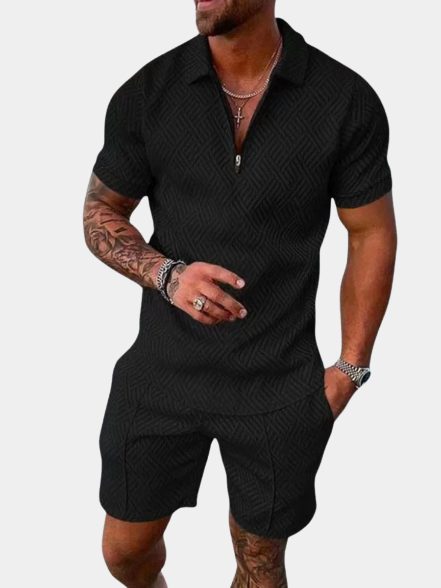 Zip Polo Short Set for Men
