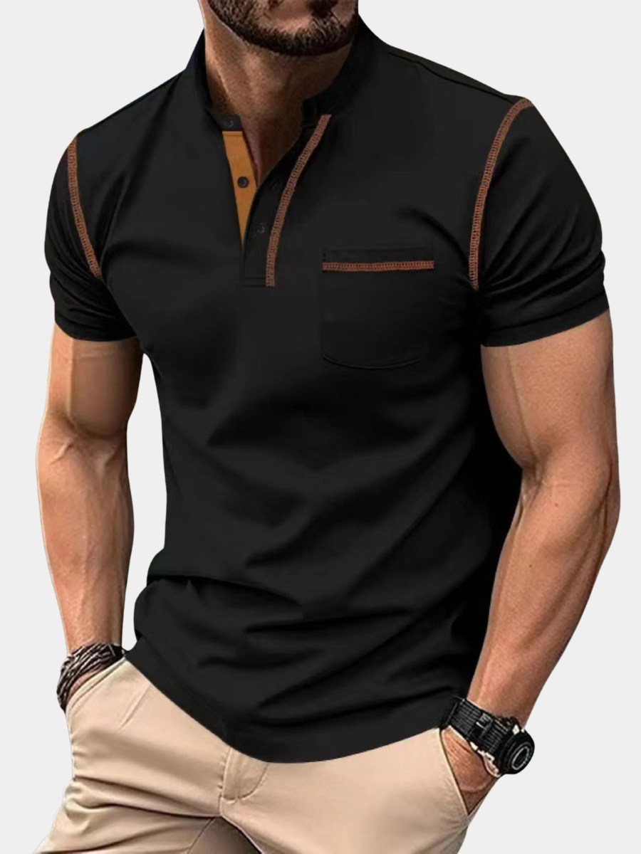 Short Sleeve Polo Shirt with Chest Pocket for Men