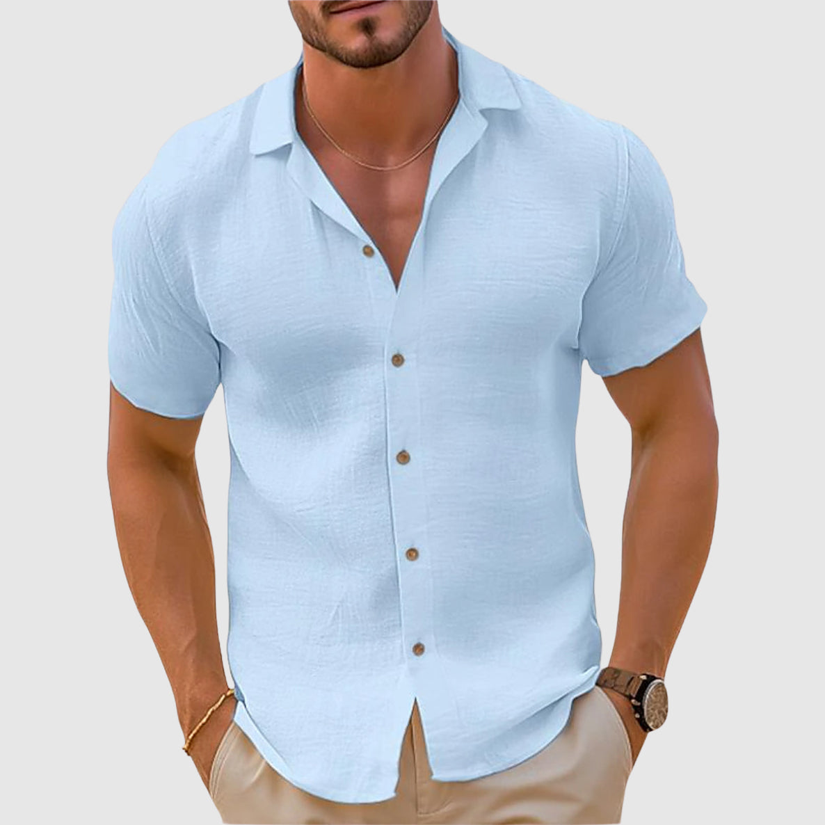 Short Sleeve Relaxed Collar Shirt for Men