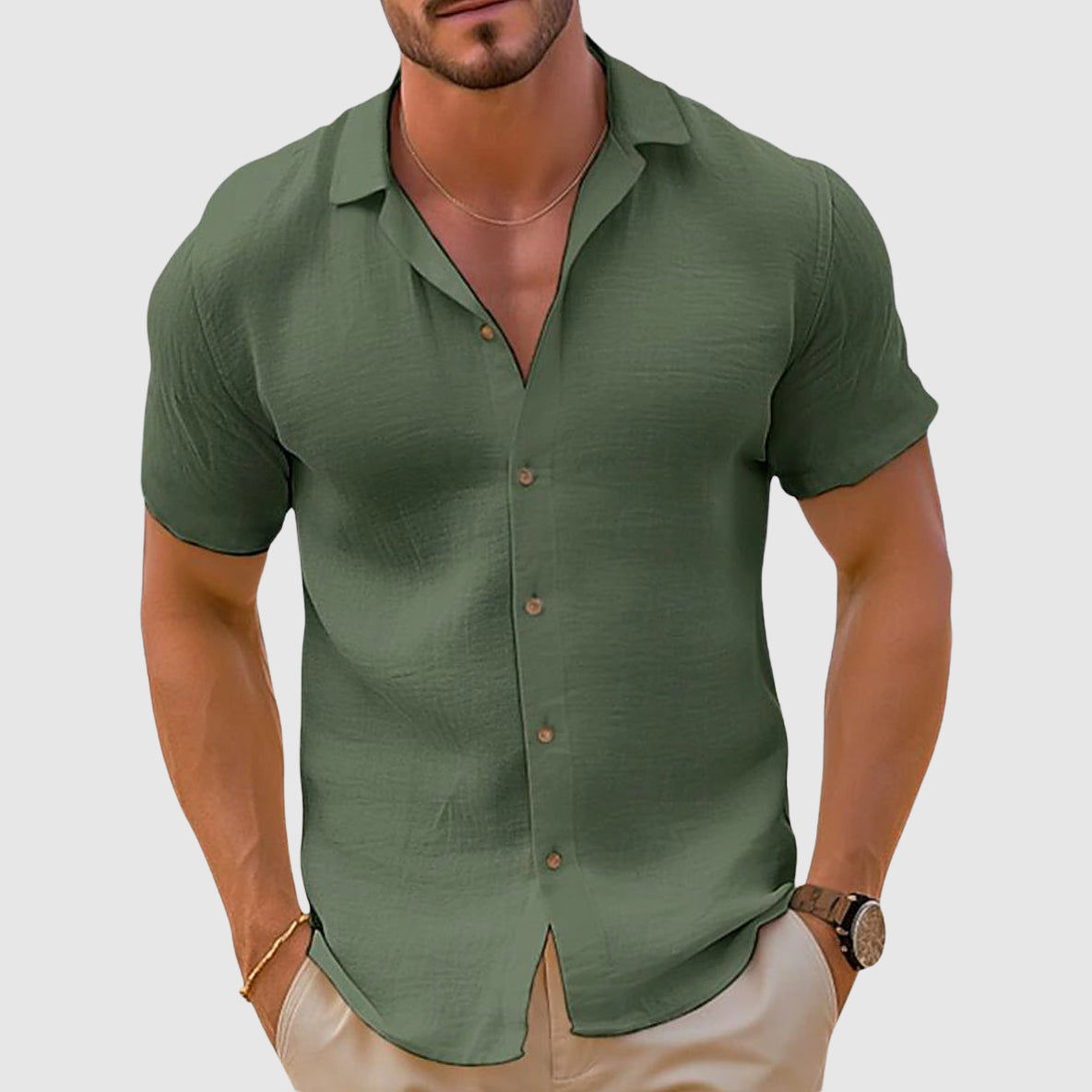 Short Sleeve Relaxed Collar Shirt for Men