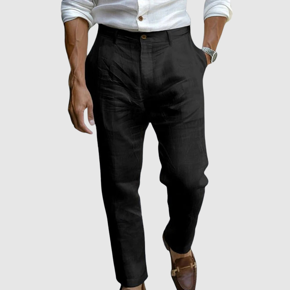 Pleated Straight Leg Linen Trousers for Men