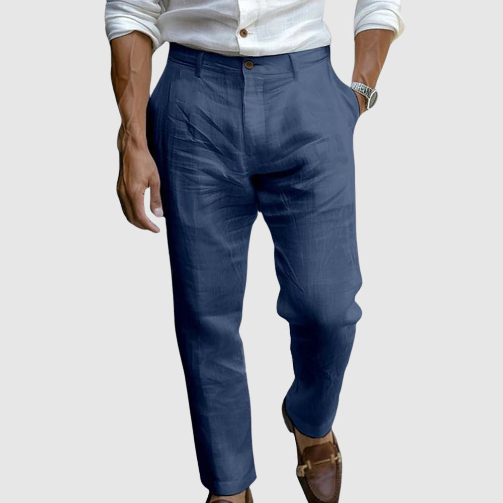 Linen Straight Leg Chino Trousers for Men