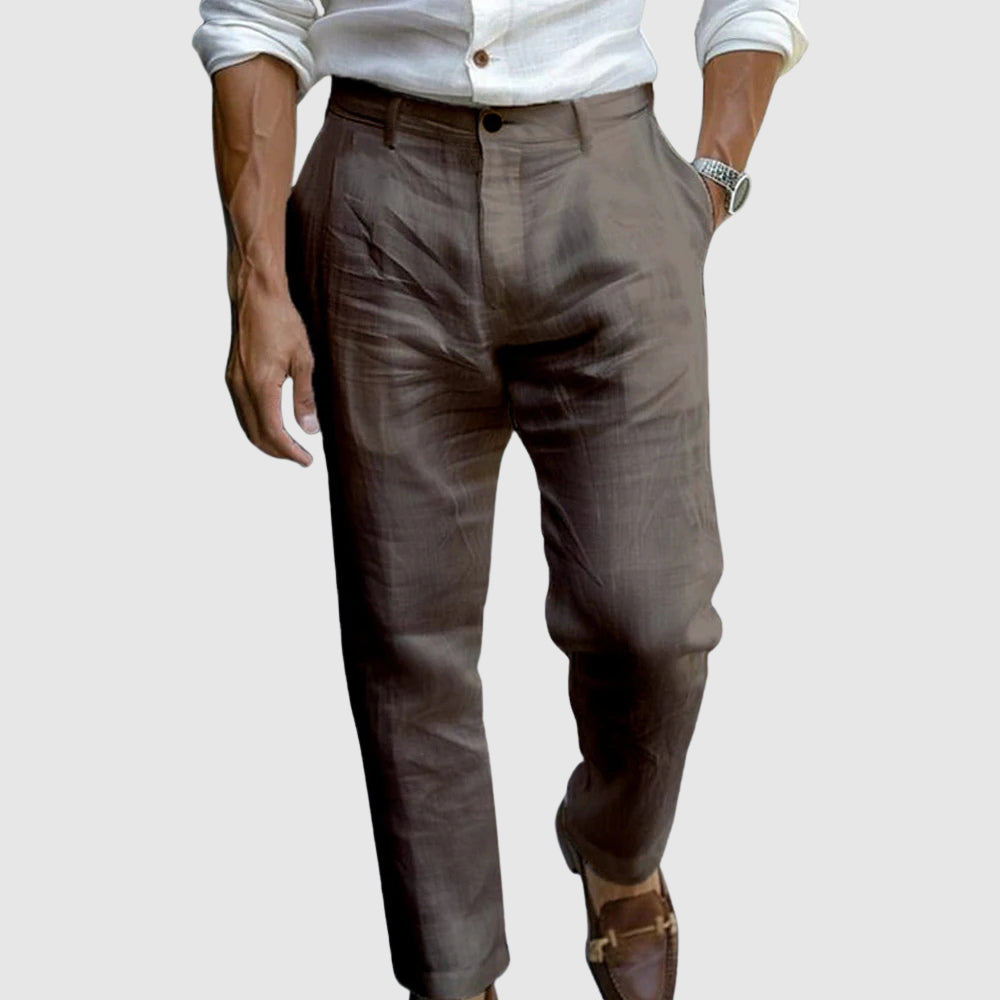 Linen Straight Leg Chino Trousers for Men