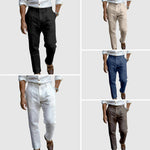 Pleated Straight Leg Linen Trousers for Men