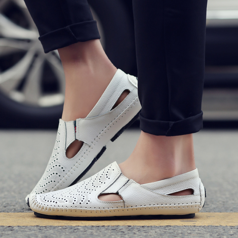 Perforated Leather Slip-On Loafers for Men