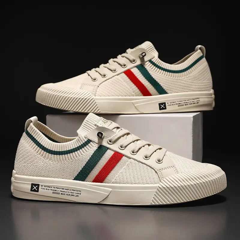Lace-Up Striped Canvas Trainers for Men