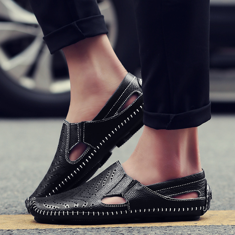 Perforated Leather Slip-On Loafers for Men