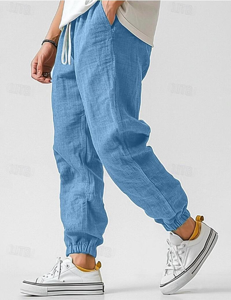 Linen Relaxed Fit Jogger Trousers for Men