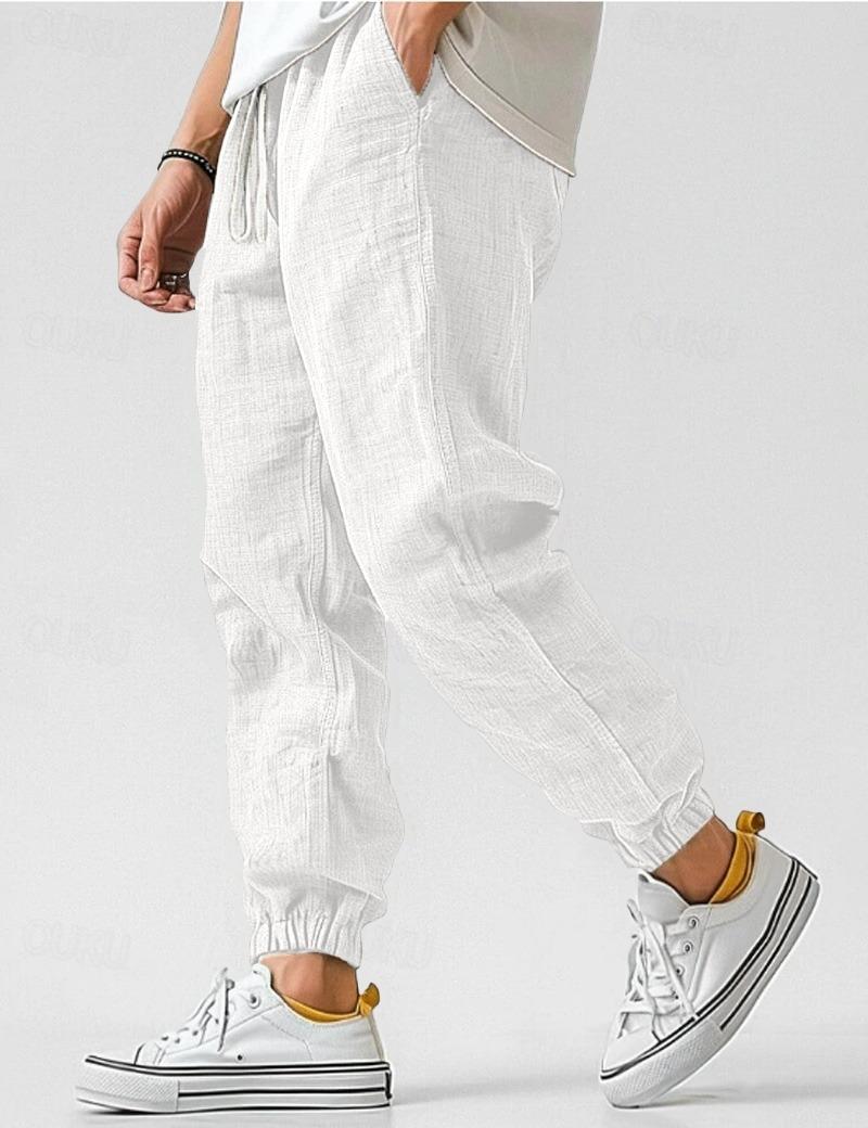 Linen Relaxed Fit Jogger Trousers for Men