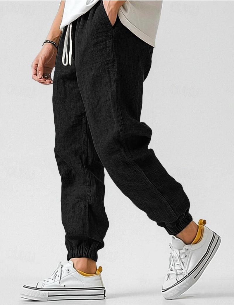 Linen Relaxed Fit Jogger Trousers for Men