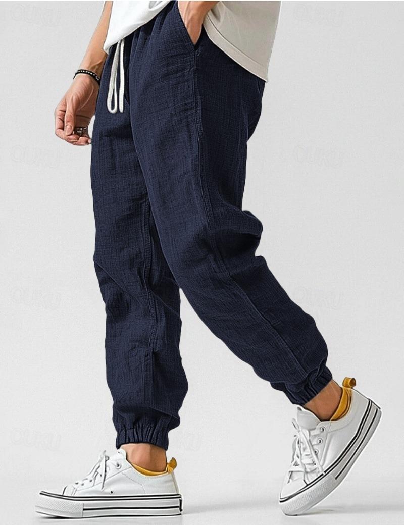 Linen Relaxed Fit Jogger Trousers for Men