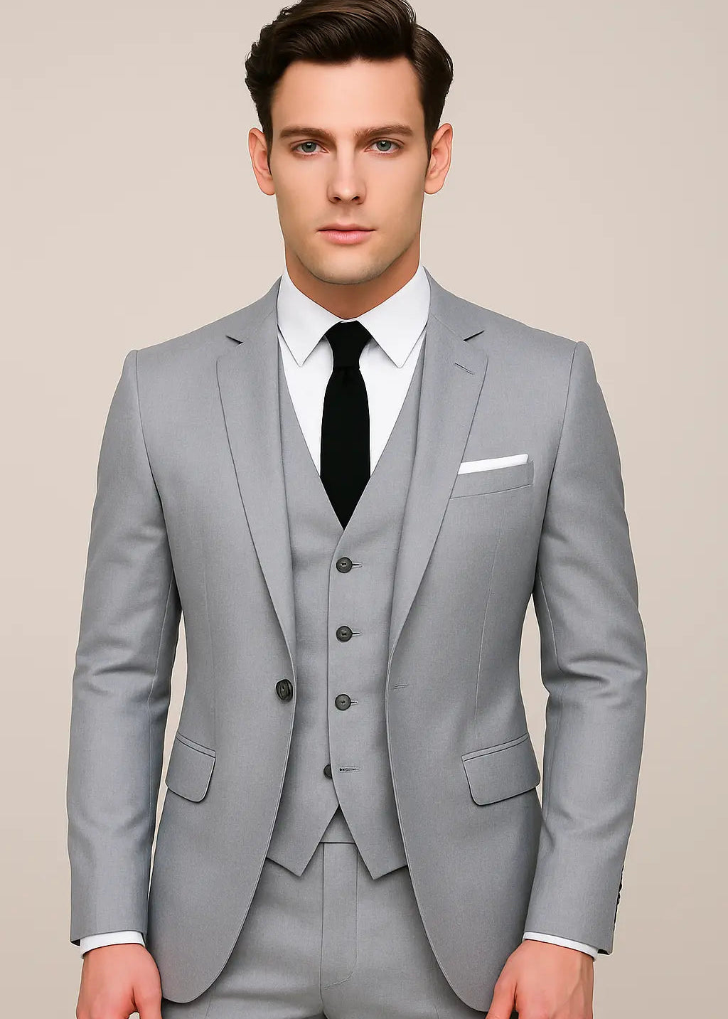 Slim Fit Single-Breasted Three-Piece Suit for Men