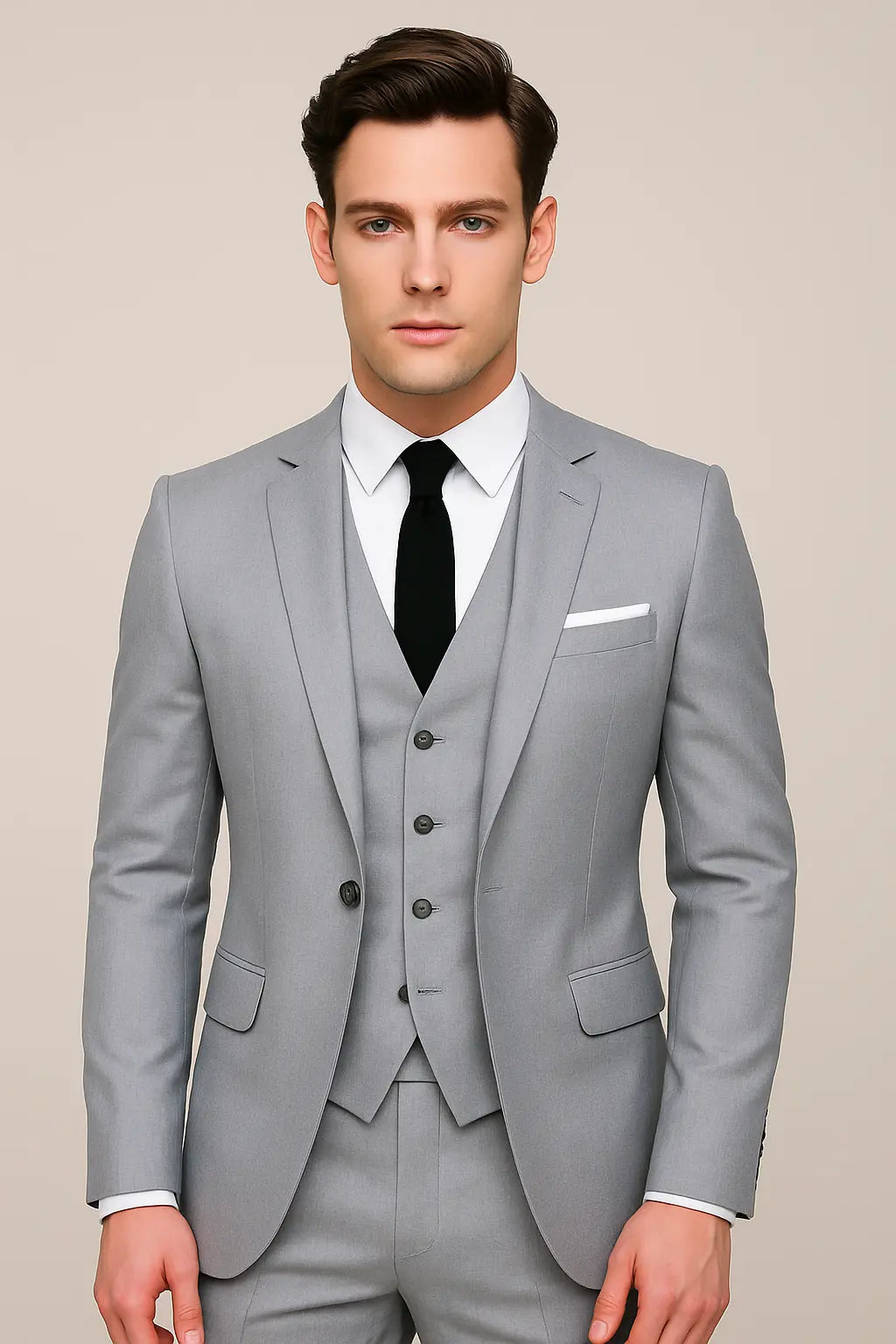 Slim Fit Single-Breasted Three-Piece Suit for Men