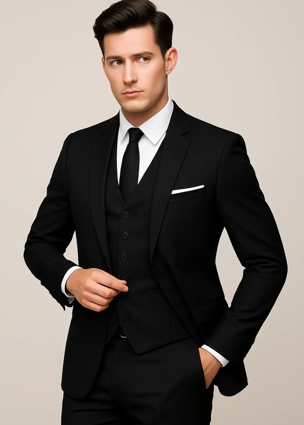 Slim Fit Single-Breasted Three-Piece Suit for Men