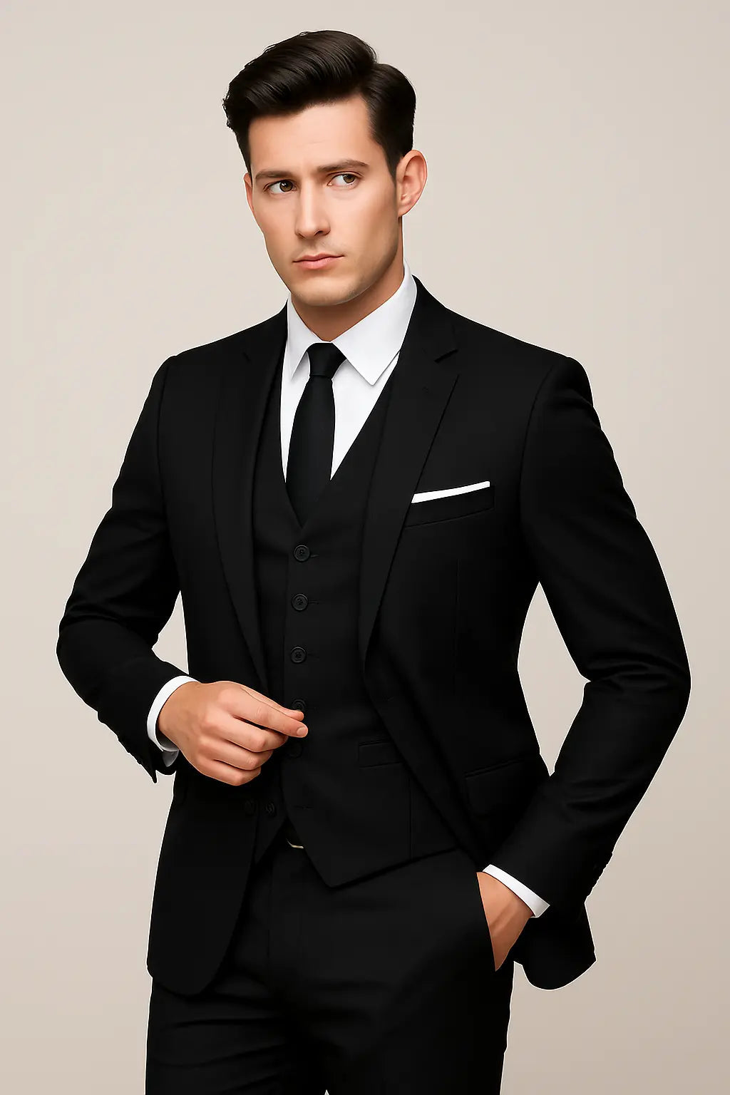 Slim Fit Single-Breasted Three-Piece Suit for Men