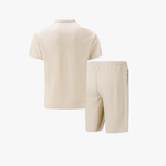 Ribbed Knit Zip Polo Shorts Set for Men