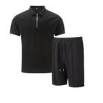 Ribbed Knit Zip Polo Shorts Set for Men