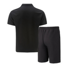 Ribbed Knit Zip Polo Shorts Set for Men