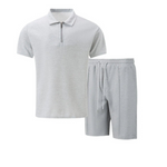Ribbed Knit Zip Polo Shorts Set for Men