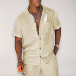 Linen Button-Down Shirt and Trousers Set for Men