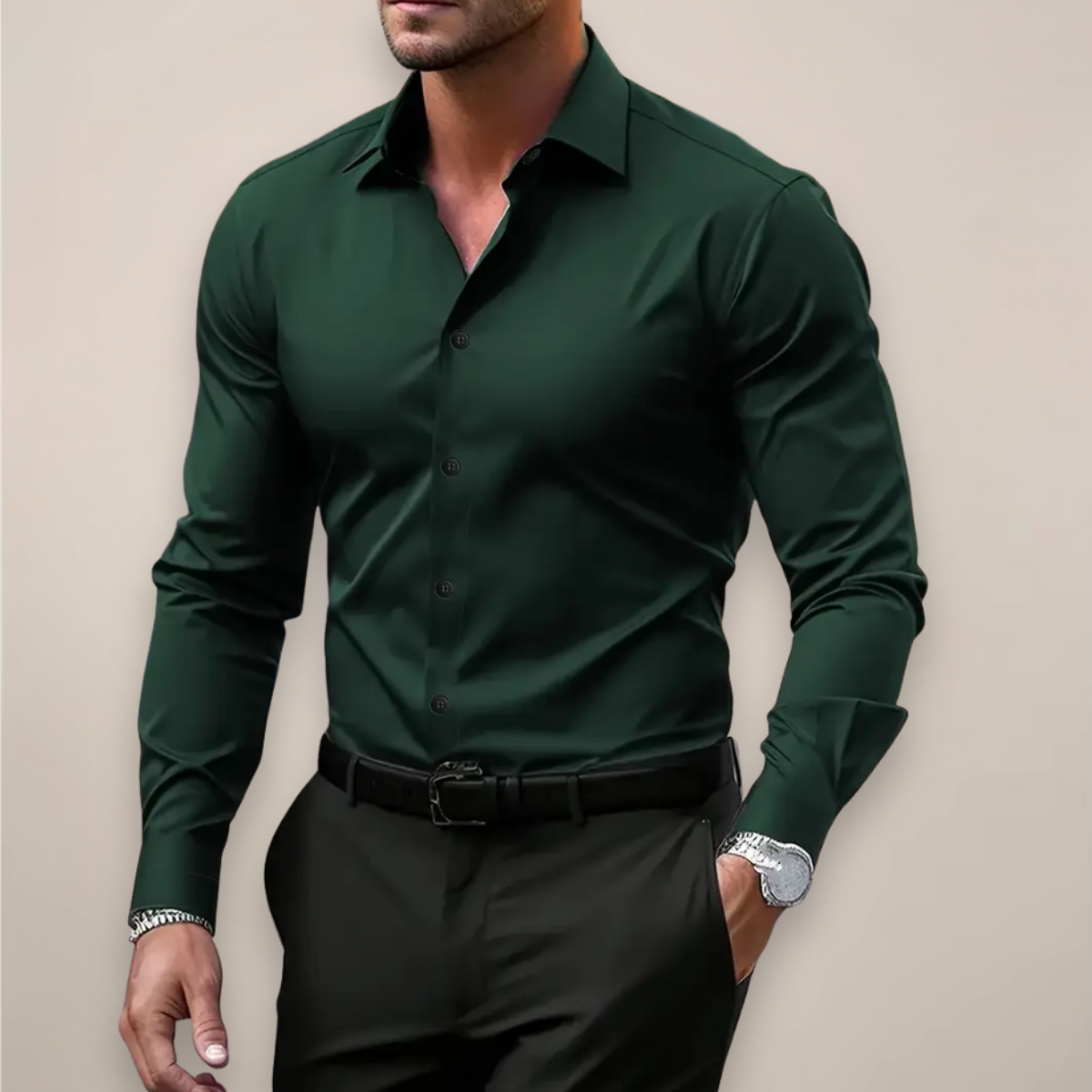 Long Sleeve Notched Collar Shirt for Men