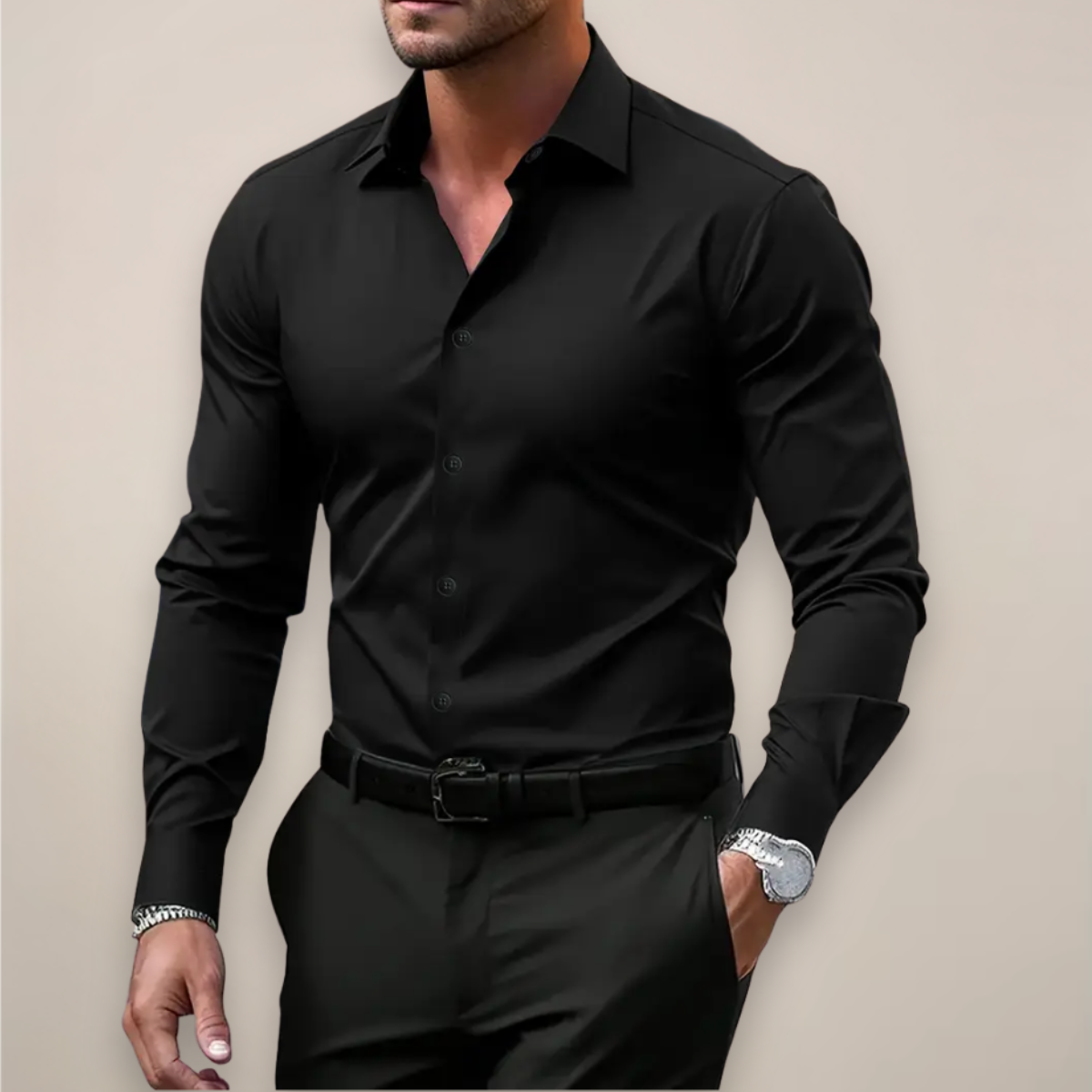 Long Sleeve Notched Collar Shirt for Men