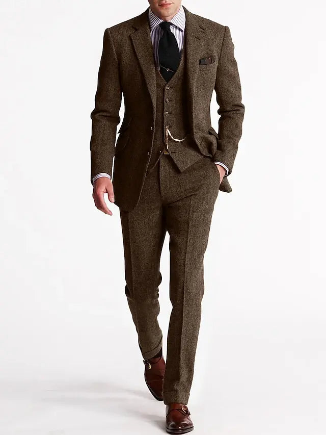 Tweed Three-Piece Tailored Suit for Men