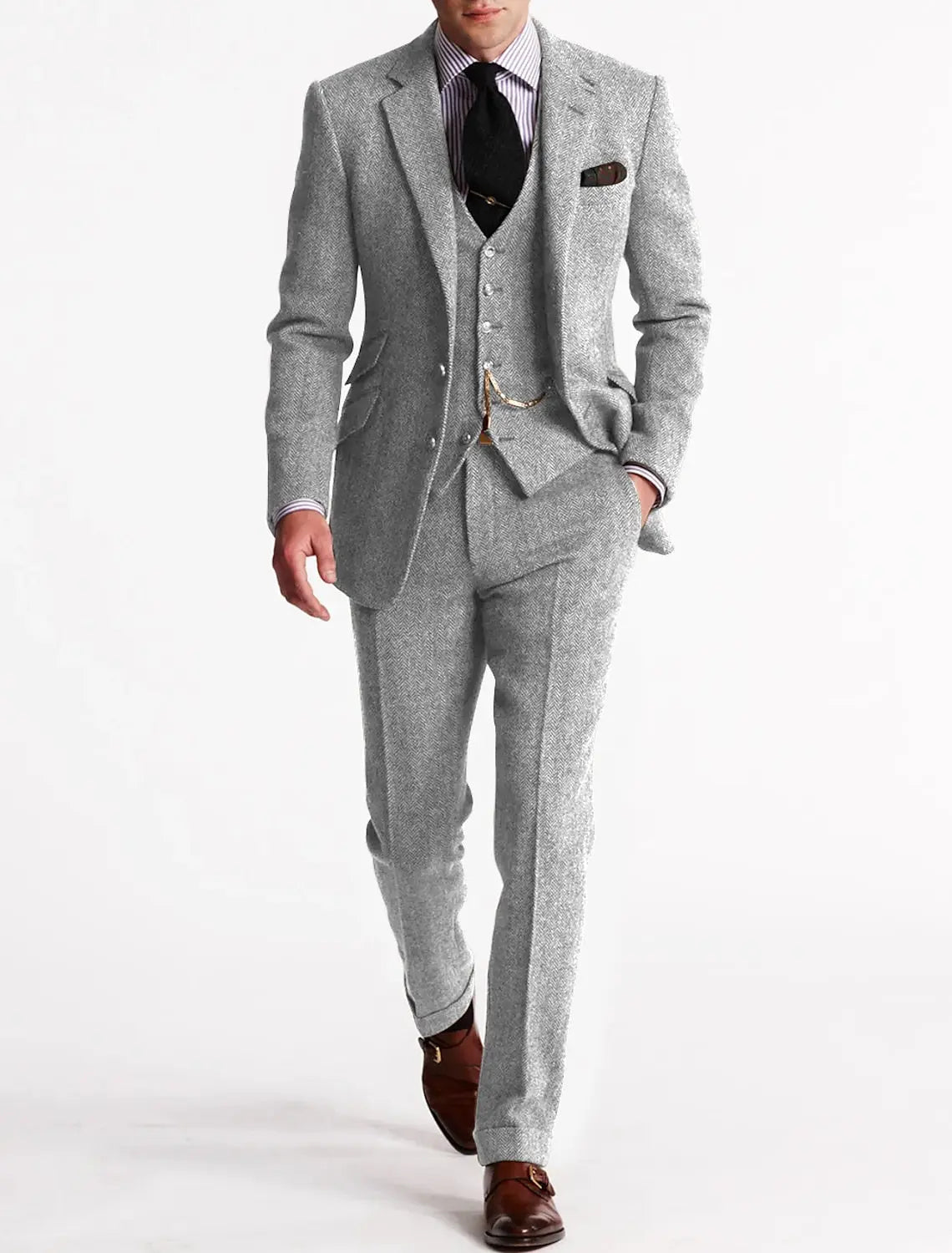 Tweed Three-Piece Tailored Suit for Men