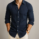 Linen Long Sleeve Collared Shirt for Men