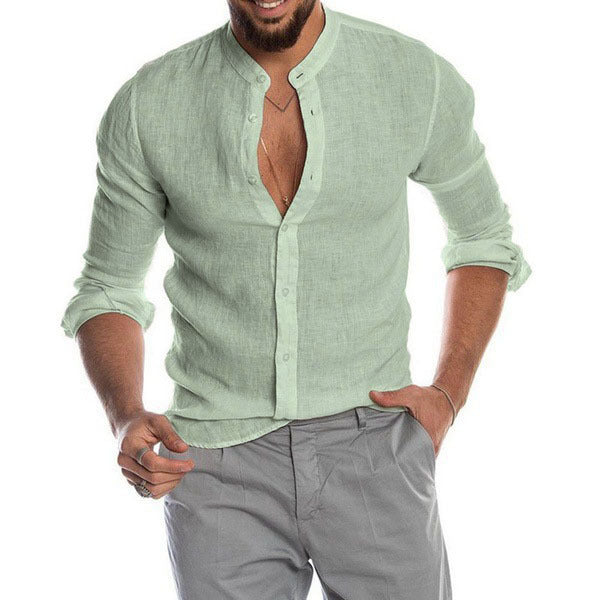 Linen Henley Shirt with Long Sleeves for Men