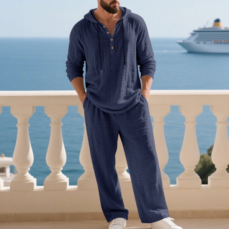 Linen Hoodie Set with Relaxed Fit for Men