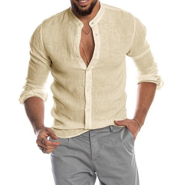 Linen Henley Shirt with Long Sleeves for Men