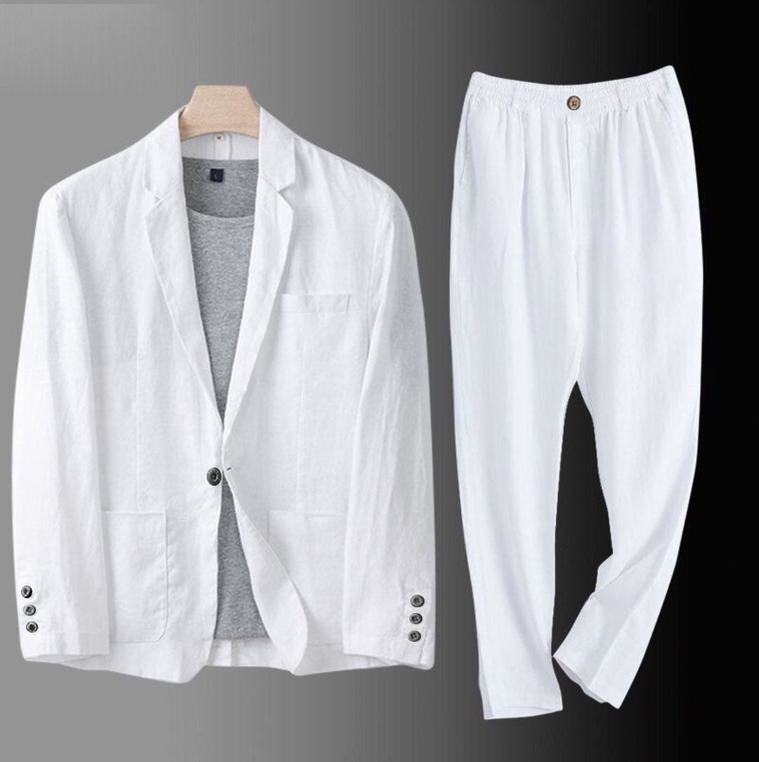 Linen Notch Lapel Suit Set for Men