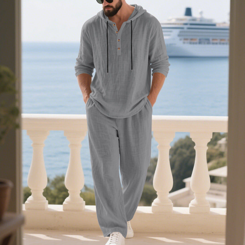 Linen Hoodie Set with Relaxed Fit for Men