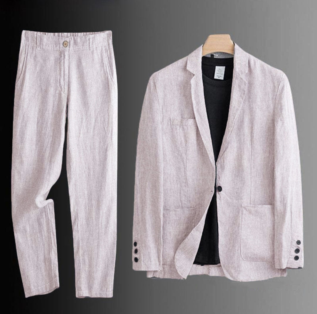 Linen Notch Lapel Suit Set for Men
