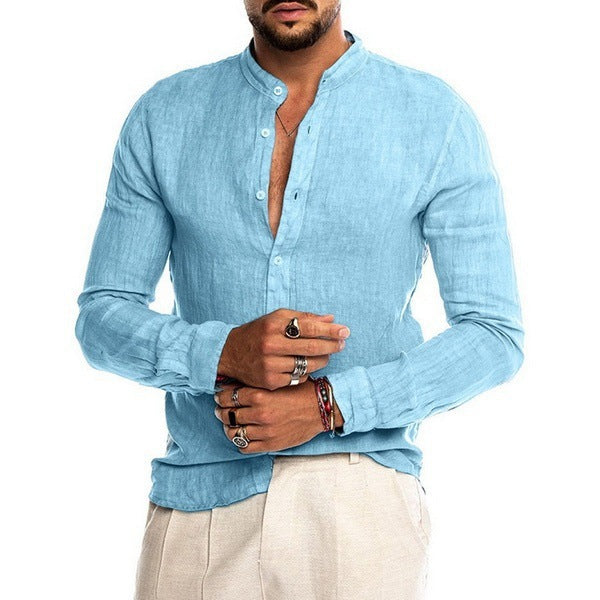 Linen Henley Shirt with Long Sleeves for Men