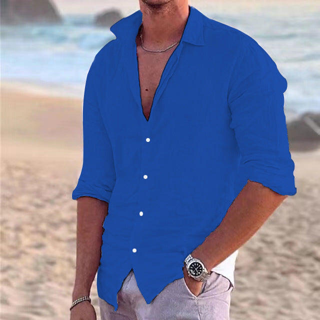 Cotton Linen Button-Down Shirt for Men