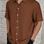 Textured Short Sleeve Cuban Collar Shirt for Men
