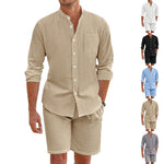 Linen Button-Down Shirt and Shorts Set for Men