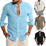 Linen Henley Shirt with Long Sleeves for Men