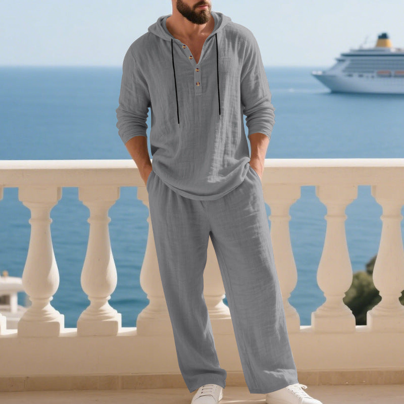 Linen Hoodie Set with Relaxed Fit for Men