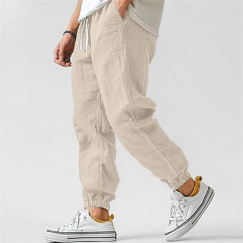 Cotton Linen Joggers with Drawstring for Men