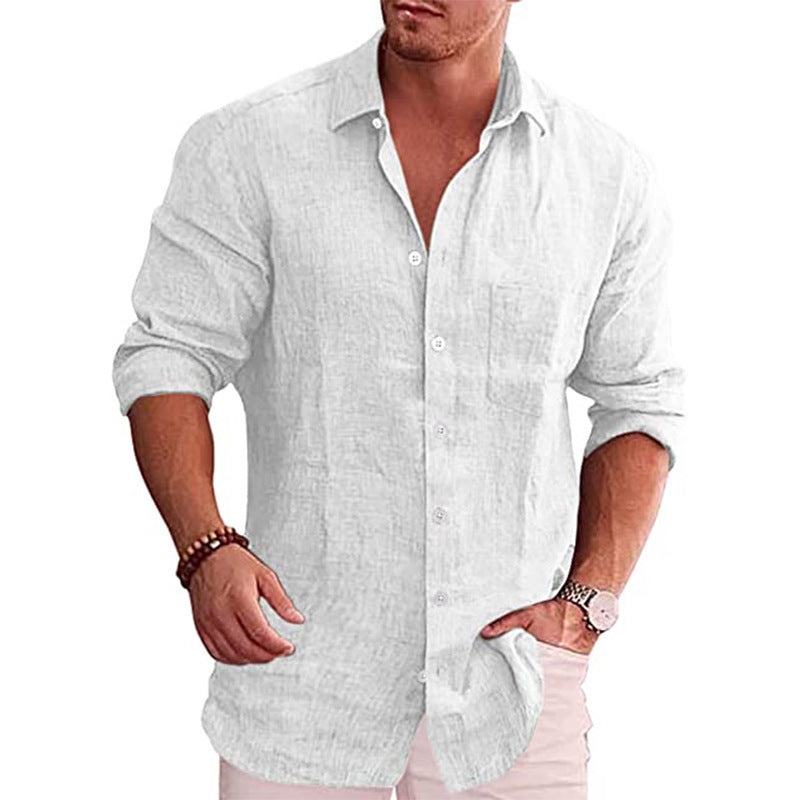 Linen Long Sleeve Collared Shirt for Men