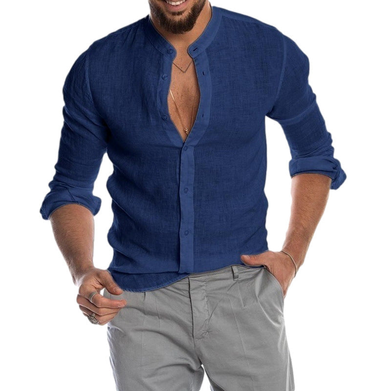 Linen Henley Shirt with Long Sleeves for Men